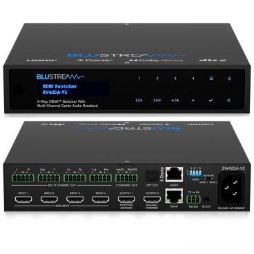 Blustream SW42DA-V2 4-Way HDMI Switcher with Multi-Channel Dante Audio Breakout 