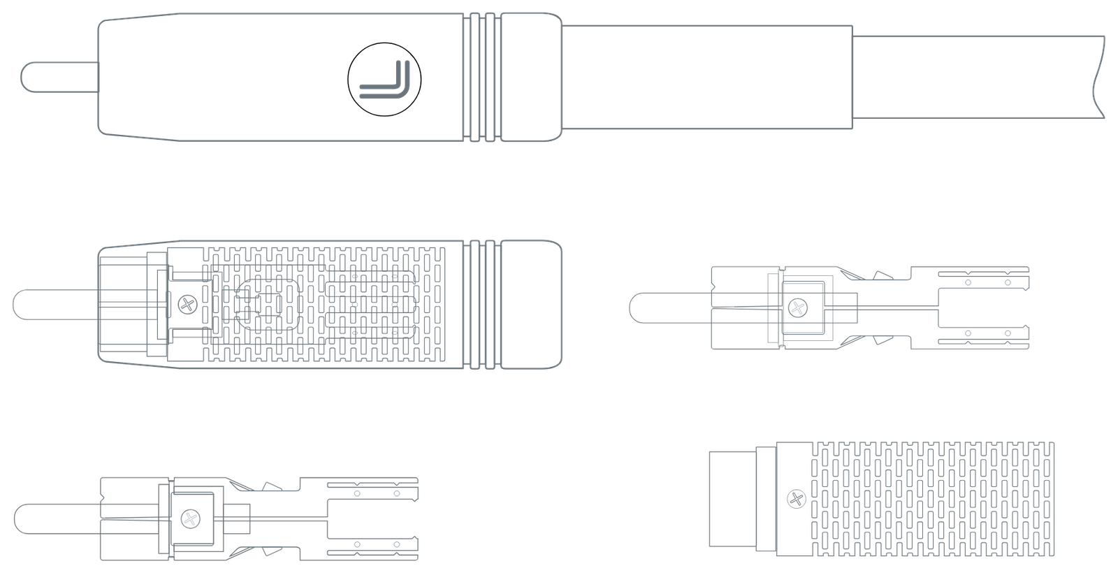 Atlas Ultra L (Latik) RCA Plug Assembly Atlas Ultra L (Latik) RCA plug assembly drawing, showing the 3D-printed lattice body, pin assembly and shell
