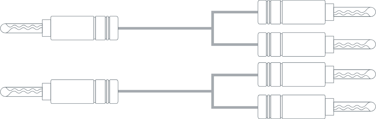 Atlas Mavros Transpose 2-4 bi-wire layout: two plugs at the amplifier end, four at the speaker end Atlas Mavros Transpose 2-4 bi-wire layout: two plugs at the amplifier end, four at the speaker end