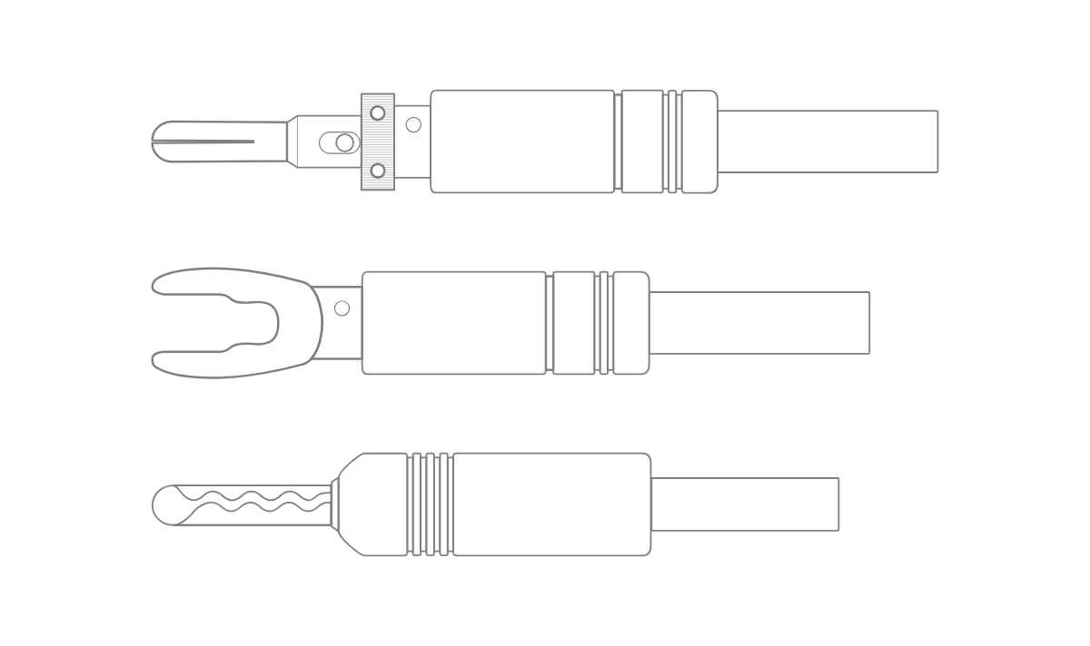Atlas Transpose connector options: expanding 4mm plug, spade and Z-plug Atlas Transpose connector options: expanding 4mm plug, spade and Z-plug