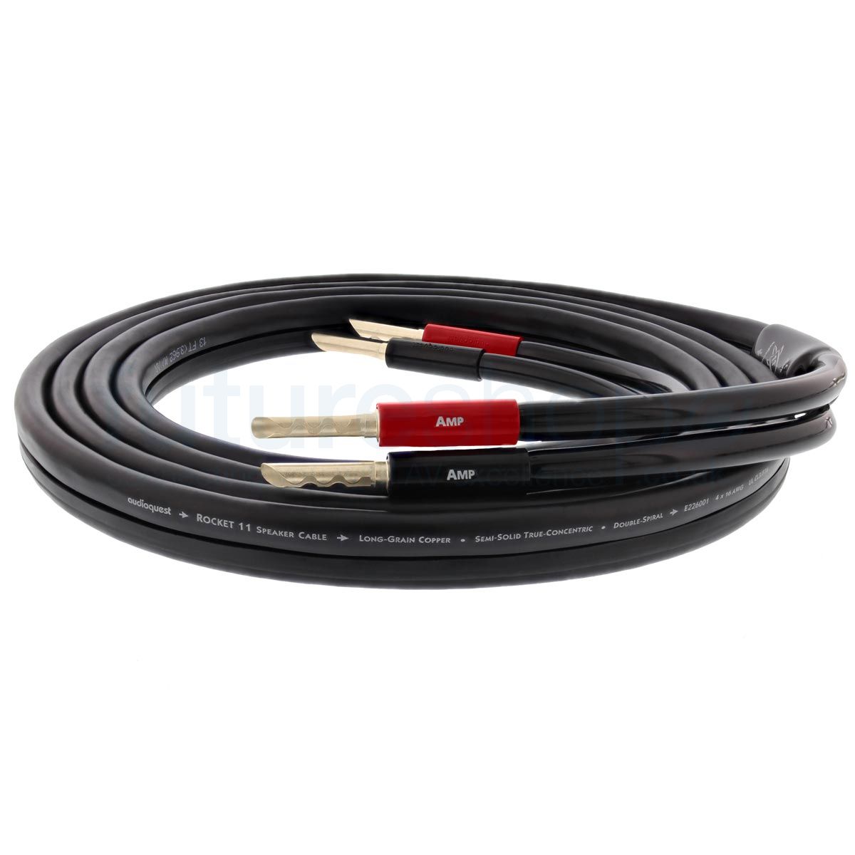 AudioQuest Rocket 11 speaker cable showing semi-solid Long-Grain Copper conductor design