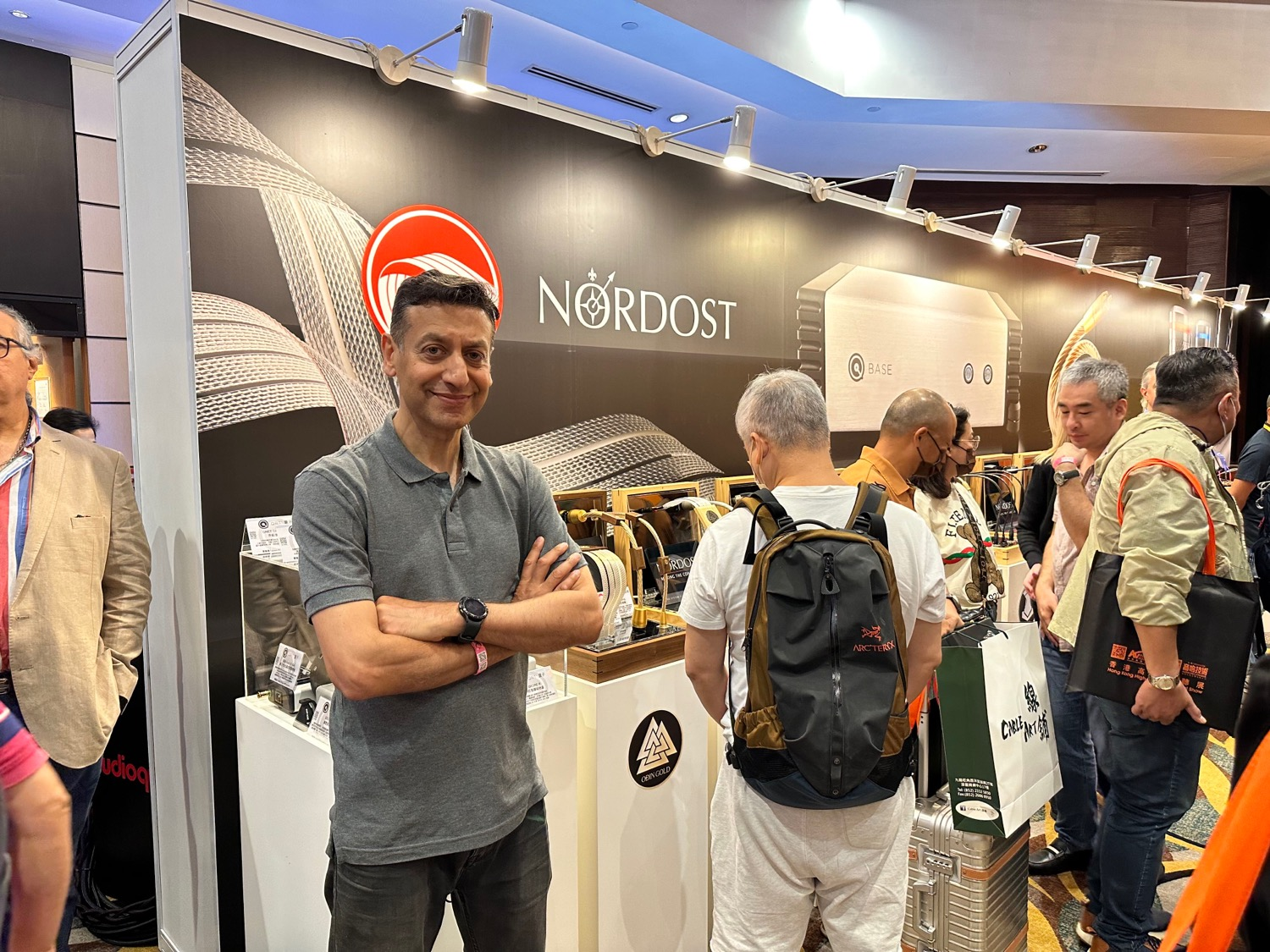 FutureShop team at the Nordost and cable brand exhibits at the Hong Kong High End AV Show 2023
