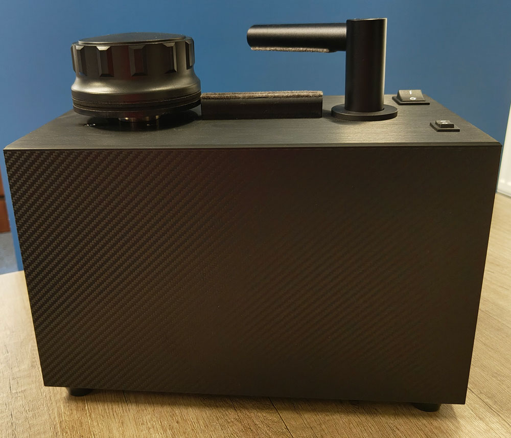 Record Doctor X back panel showing drain plug and power connections