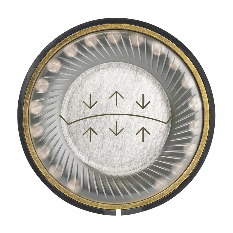 Meze Audio 105 AER W-shaped dome Drawing of the 105 AER driver with arrows marking the profile of the W-shaped dome