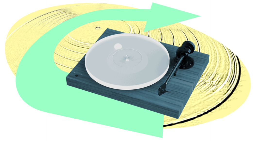 Diagram showing the full analogue signal chain from turntable through phono preamp, amplifier, and speakers