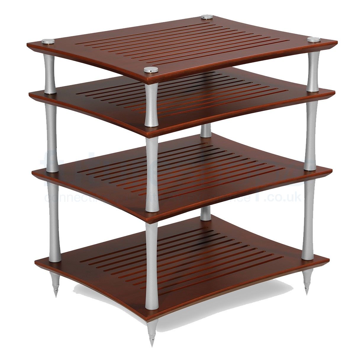 Quadraspire SVT performance hi-fi rack in cherry bamboo finish with silver columns