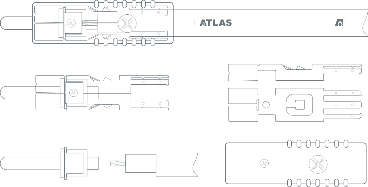 Atlas Achromatic X RCA Plug Atlas Achromatic X RCA plug assembly drawing showing the pin, conjugate brackets and plug body