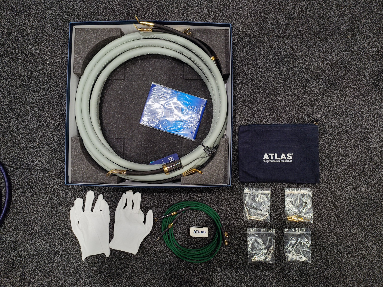 Atlas Grun grounding system connected to Arran cable loom during listening demonstration at Kilmarnock