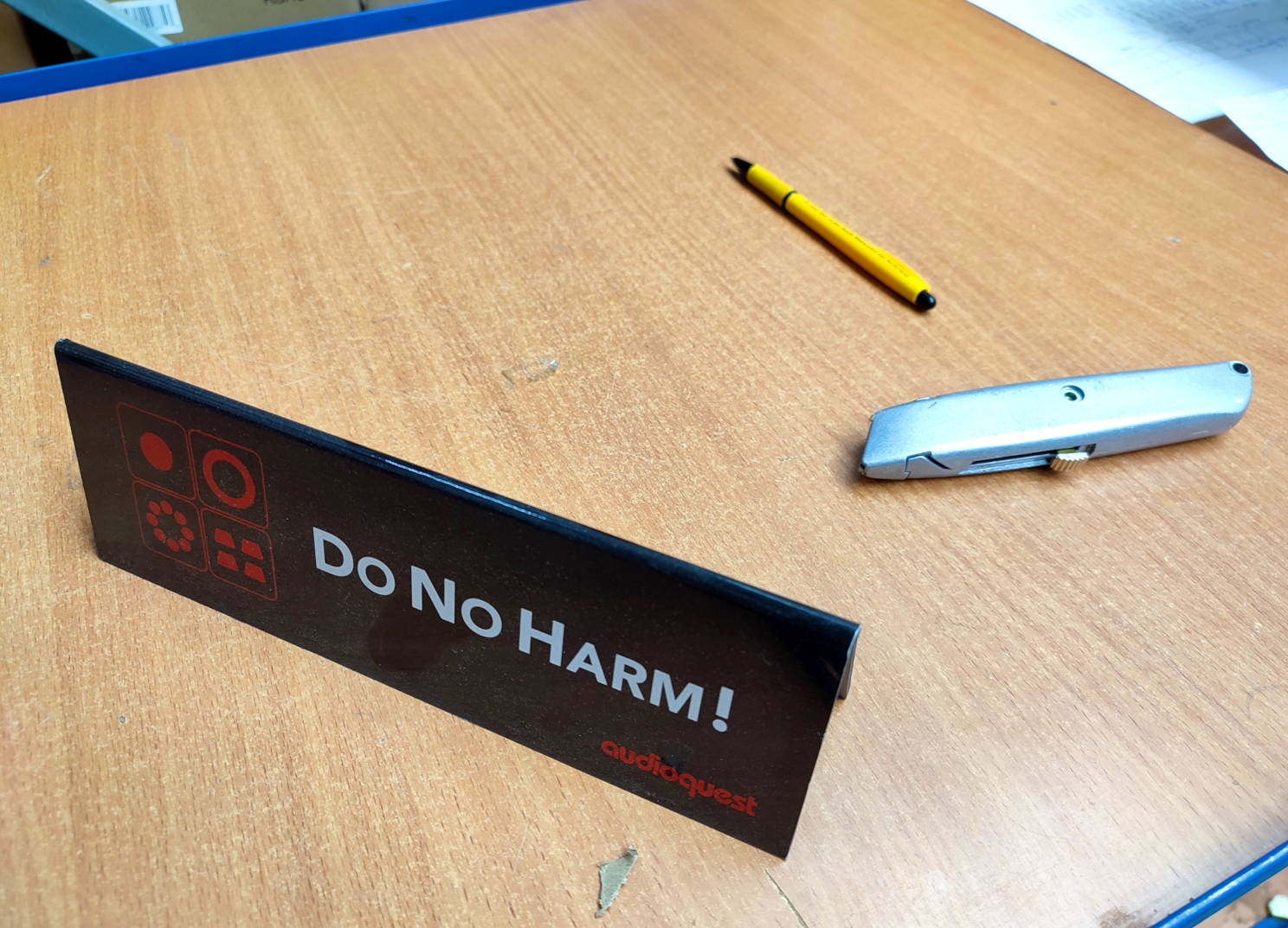 AudioQuest 'Do No Harm' philosophy banner in the Roosendaal listening room