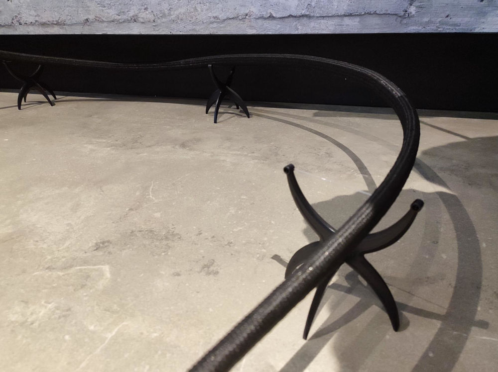 AudioQuest Fog Lifters suspending speaker cables above the floor during the Roosendaal demonstration