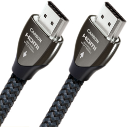 AudioQuest Carbon 48G HDMI 2.1 cable showing silver-plated Long-Grain Copper conductors and woven weave jacket
