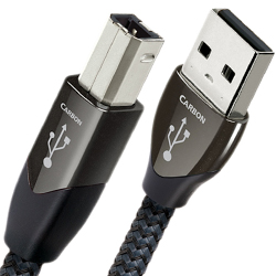 AudioQuest Carbon USB cable showing solid silver-plated conductors and Hard-Cell Foam insulation