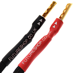 AudioQuest FLX SLiP 14/4 speaker cable showing spiral geometry construction and all-weather CL3 rated jacket