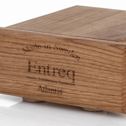 Entreq grounding box showing wood housing and mineral fill used to drain noise from hi-fi components