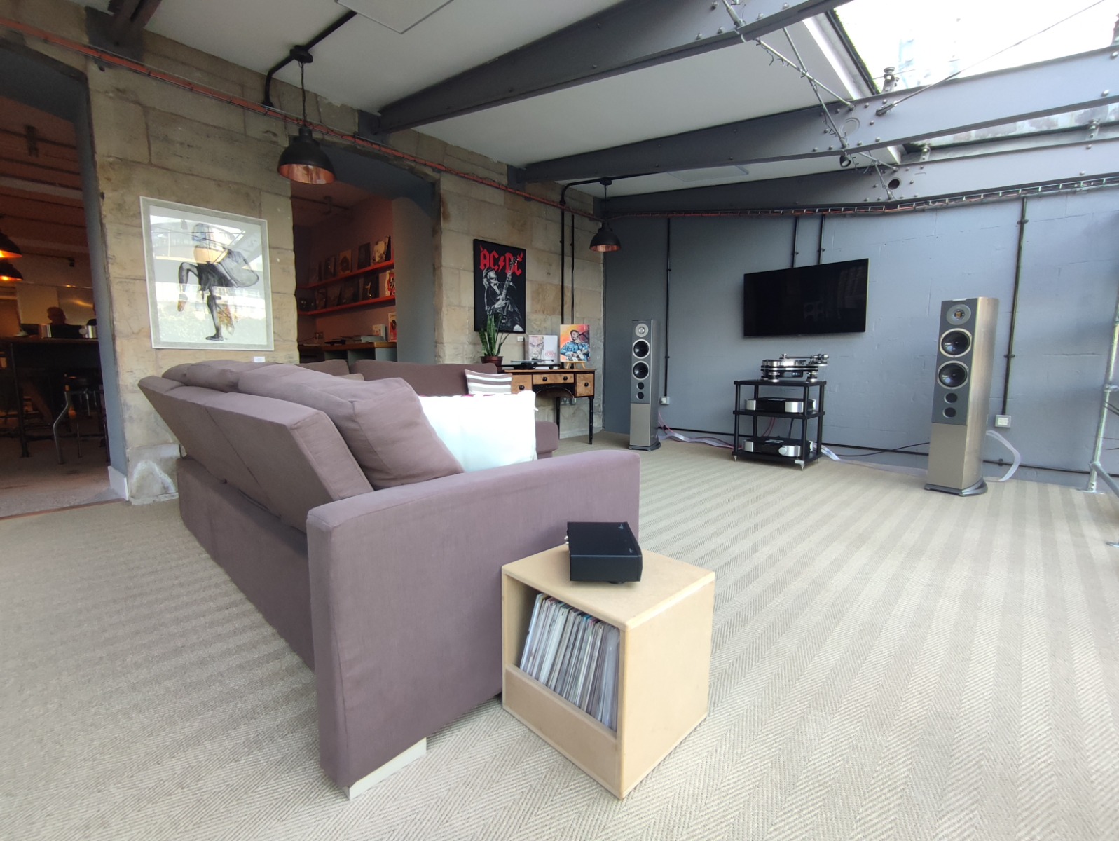 Loud and Clear Leith shop interior with colour-matched cables and hi-fi display
