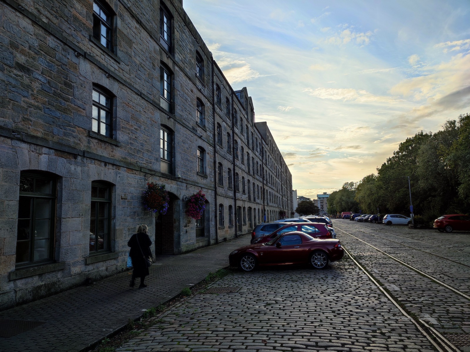 Leith cobbled street outside Loud and Clear hi-fi shop Edinburgh