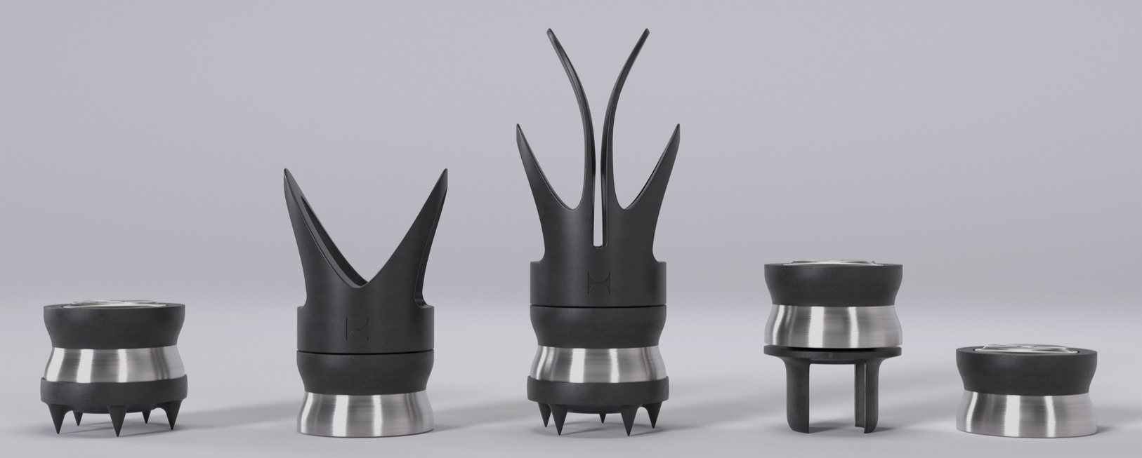 Node Audio SS1 attachment accessories including speaker cable riser, power cable riser, and carpet spike adaptors