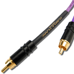 Nordost Purple Flare RCA interconnect showing six silver-plated solid-core conductors in flat ribbon configuration
