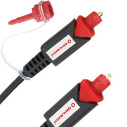 Oehlbach Red Opto Star Toslink digital optical cable showing metal TOSLINK plugs and ultra-fast fibre construction