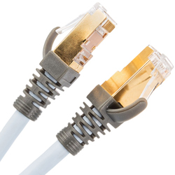 Supra CAT8 flame-retardant double-shielded Ethernet cable showing 2000MHz rated construction
